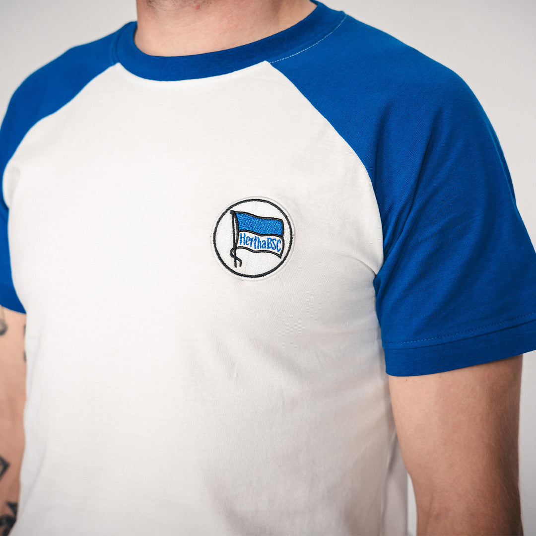 T-Shirt Vintage Weiß Detailansicht Hertha-Fahne