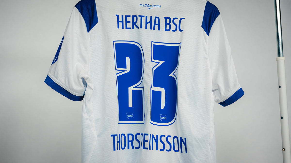 Hertha Matchworn Heimtrikot Thorsteinsson 23 #BSCFCM Rückseite Detail