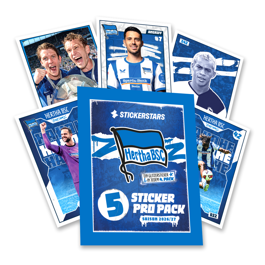 Hertha Sticker Flowpack Pack Vorderansicht + Beispielinhalte