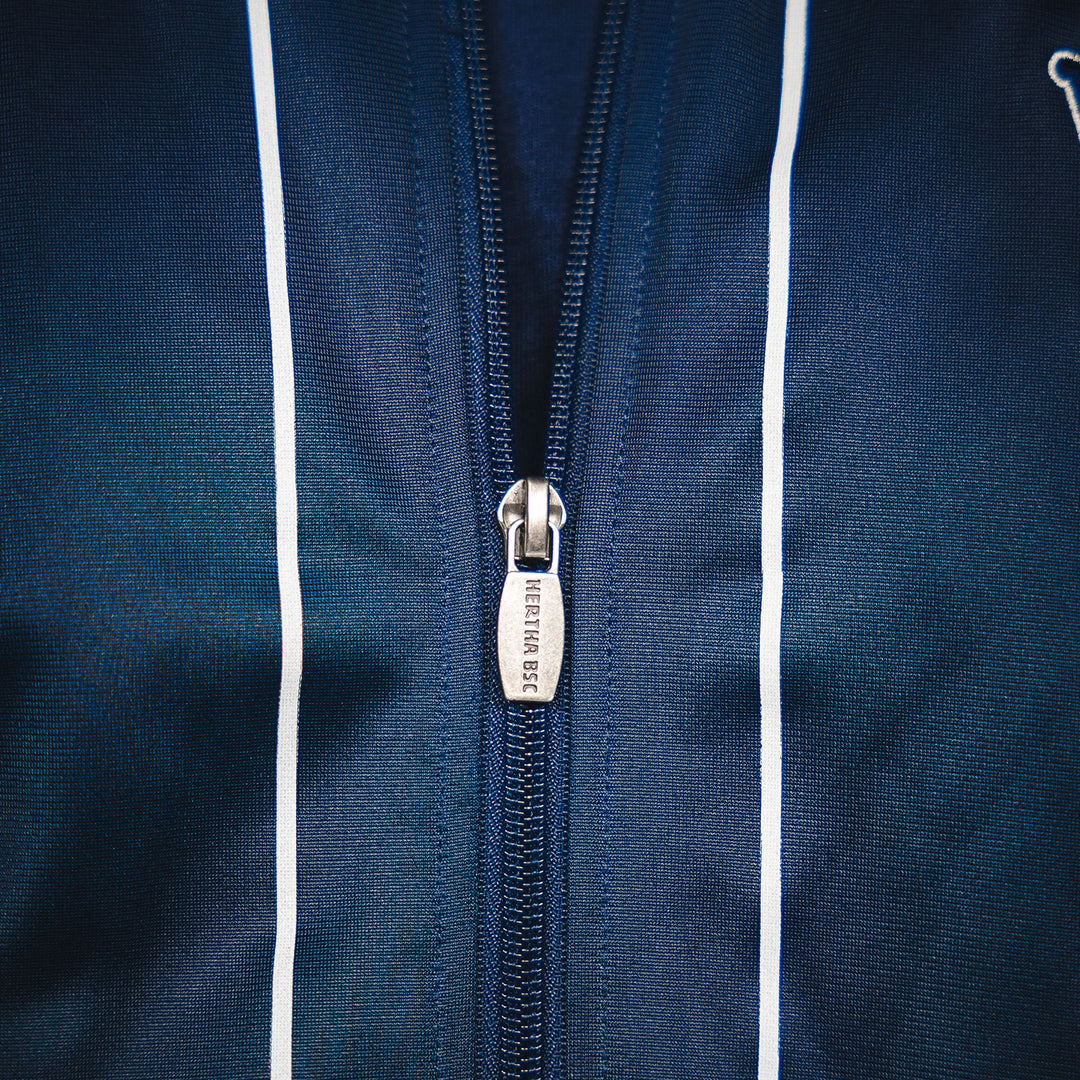 Hertha Jacke Nadelstreifen Navy Reißverschluss Detail