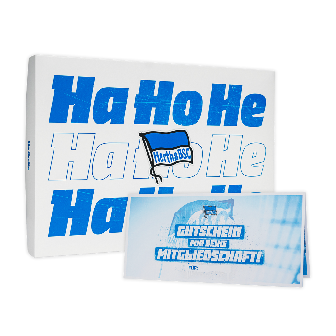 Hertha BSC Gutschein für eine Mitgliedschaft und Geschenkbox